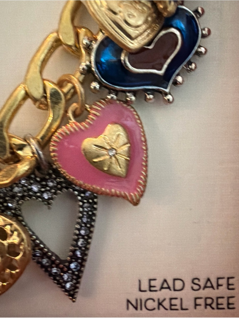 Piper K Heart Charm Bracelet Gold Tone Hand Painted Glass Stones NEW IN BOX - Picture 3 of 5
